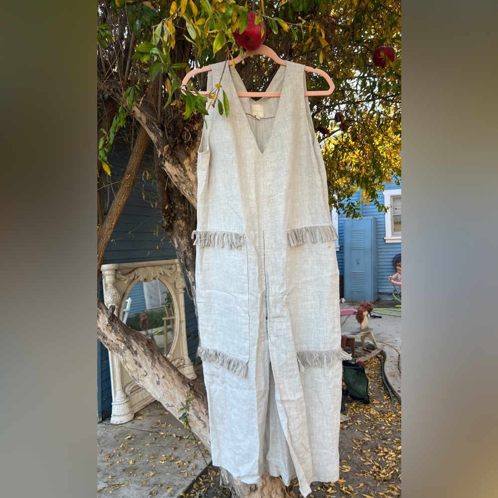 House of King Beige Linen Fringe Dress Size Medium